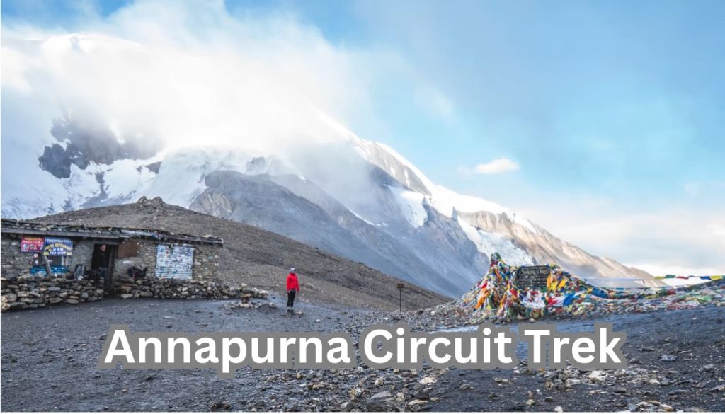 View of the Thorang la pass during the Annapurna circuit trek