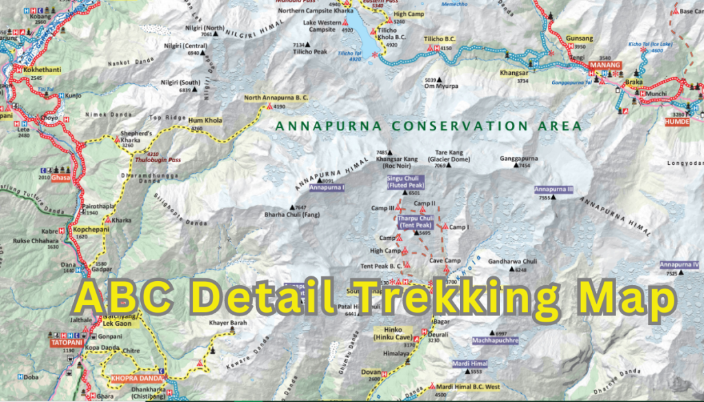 ABC detail trekking Map showing all the trek route details