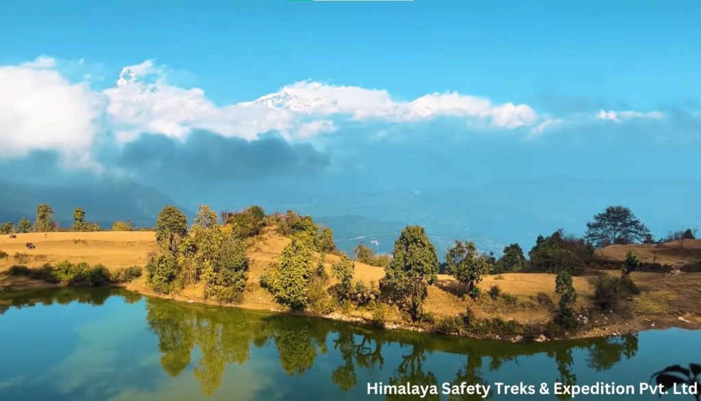 A good view of the lake and mountain during the Panchase Trek