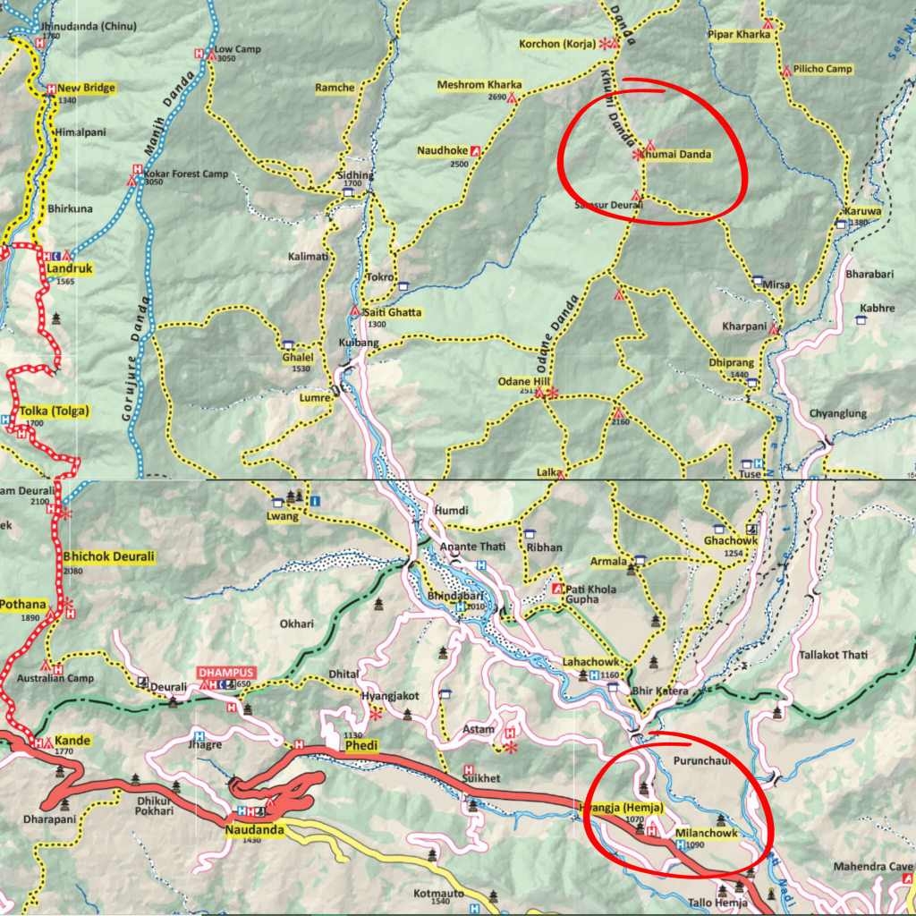 Detailed Trekking Map Of Khumai Danda